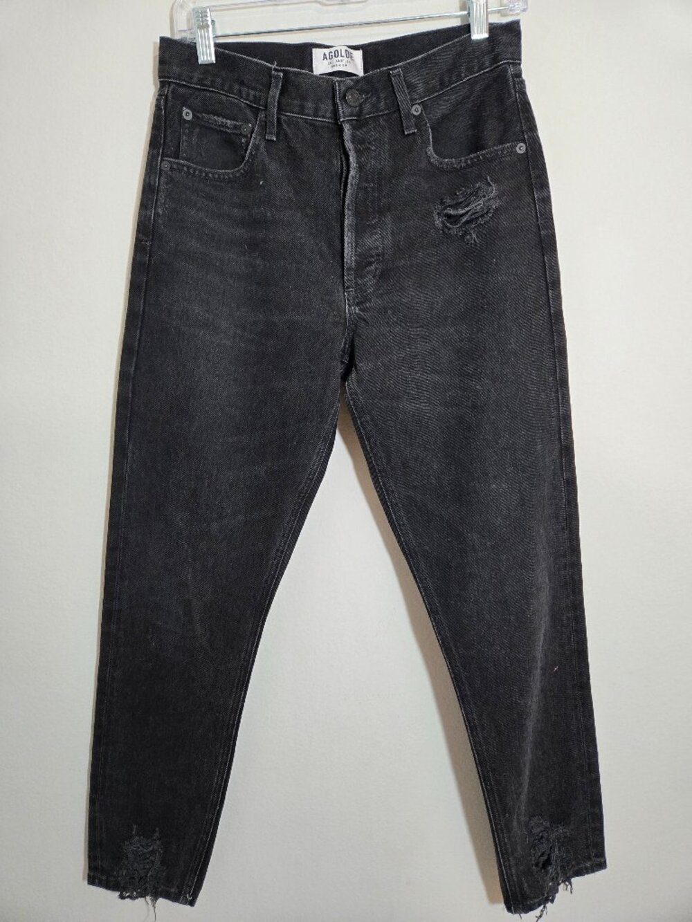 AGOLDE "Jaime" High Rise Classic Skinny Distressed Jeans size 27 Washed Black